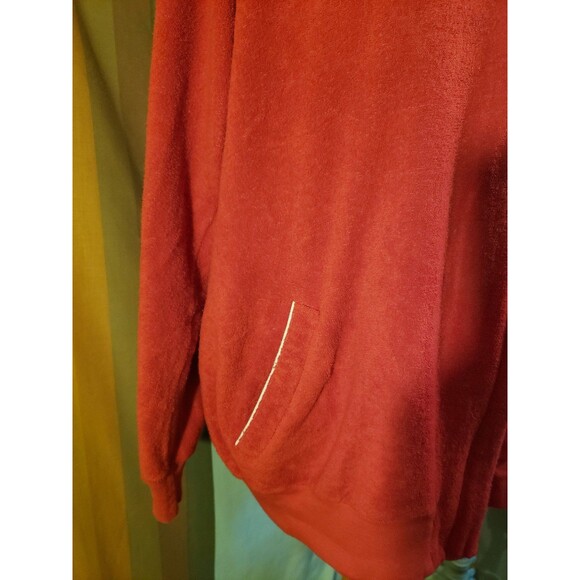 Vintage 70s 80s Bellisimo Terrycloth Red White Zip Up Track Bomber Jacket Unisex - Picture 3 of 5